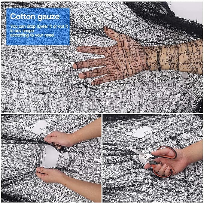 4 Pack Halloween Creepy Cloths, Scary Spooky Cloth Creepy Gauze, 30 x 72inch Freaky Loose Weave Creepy Cloth, Decorations for Haunted Houses Props Halloween Wall Outdoor Indoor Decor (Black)