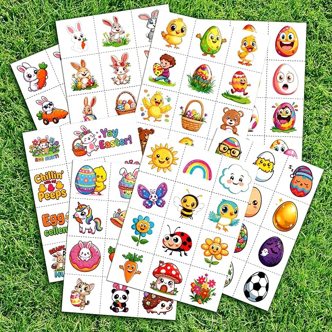 JCFIRE 95 PCS Easter Basket Stuffers, Temporary Tattoos for Kids, Spring Egg Fillers, Cute Bunny Stickers, Easter Party Favors Toys Toddler Teens Boys