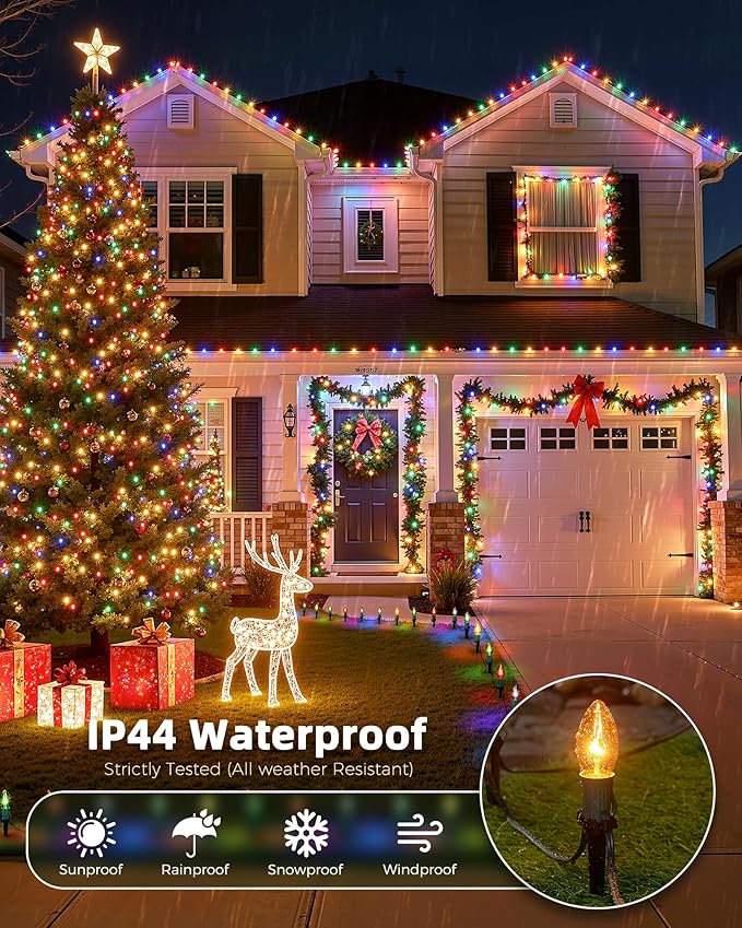Christmas Pathway Lights Outdoor, 25.7 Feet C9 Lights with 20 Multicolor Bulbs and Stakes, Connectable Outdoor Christmas Decorations Outside Yard Walkway Sidewalk Holiday