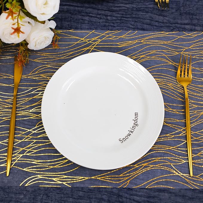 Snowkingdom 2pcs Gold Wave Table Runner, 11×108 Inch Golden Metallic Sparkle Lines Mesh Table Runners, Lightweight Gold Centerpiece for Valentine's, Wedding, Birthday, Christmas, Party Dinner Decor