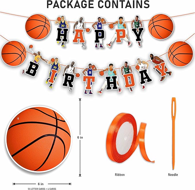 "Basketball Happy Birthday Banner – Sports Themed Party Decorations for Adults – Slam Dunk Basketball Birthday Party Supplies – Backdrop for Dessert Table, Cake Smash, High Chair, and Team Celebrations"