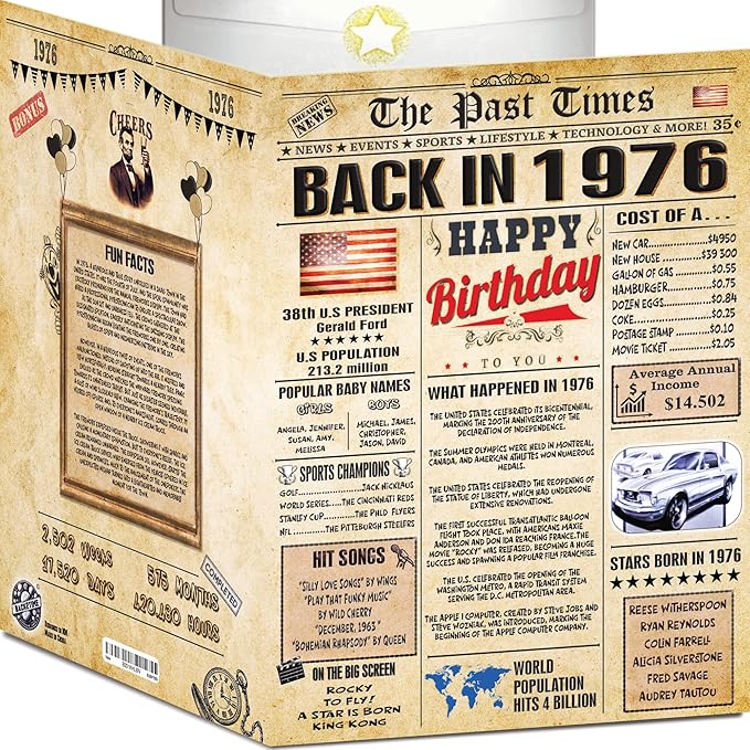 50th Birthday Card for Women Men - Back In 1976 Newspaper - 50 th Happy BIRTHDAY card - 50 birthday gift for Her Him - JUMBO size - 50th birthday decorations Dad Mom - Best gifts for 50 year old