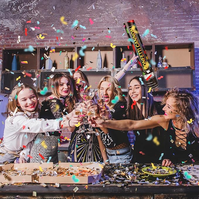 6 Pack 12 Inch Confetti Cannon Multicolor Confetti Popper Party Shooter for Wedding Birthday Graduation Celebration, These Pack of 6 Confetti cannon with Biodegradable Paper Launches 16 ft