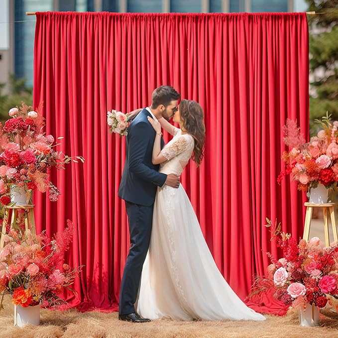 16x10FT Red Backdrop Curtains for Wedding Parties, Wrinkle Free Polyester Photography Backdrop Drapes for Wedding Baby Shower Birthday Parties Stage Background Stand Decorations 4x10ft,4 Panels