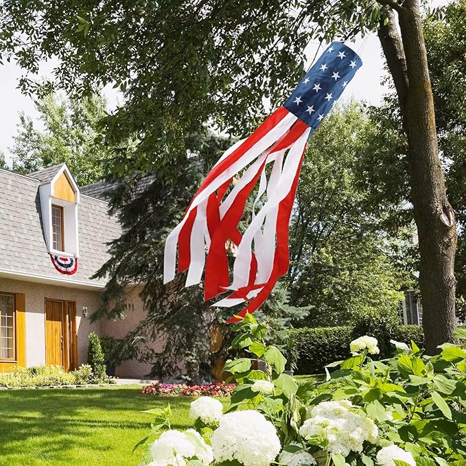 HOOSUN 4th of July Decorations,60 Inch American Windsock Heavy Duty,Wind Socks for Outside Patriotic Memorial Day Decor,American Flag USA Windsock With Embroidered Stars,Red White and Blue Wind Sock