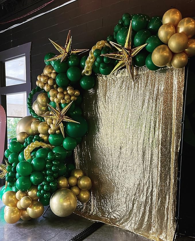 201Pcs Green and Gold Balloon Arch Kit, Explosion Star Emerald Dark Green Metallic Gold Latex Balloon Garland Kit, Different Size Balloons for Birthday Baby Shower Jungle Party Decoration