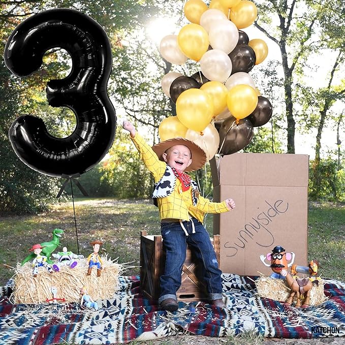 KatchOn Black Number 3 Balloon - Giant, 40 Inch | 3rd Birthday Decorations for Boys