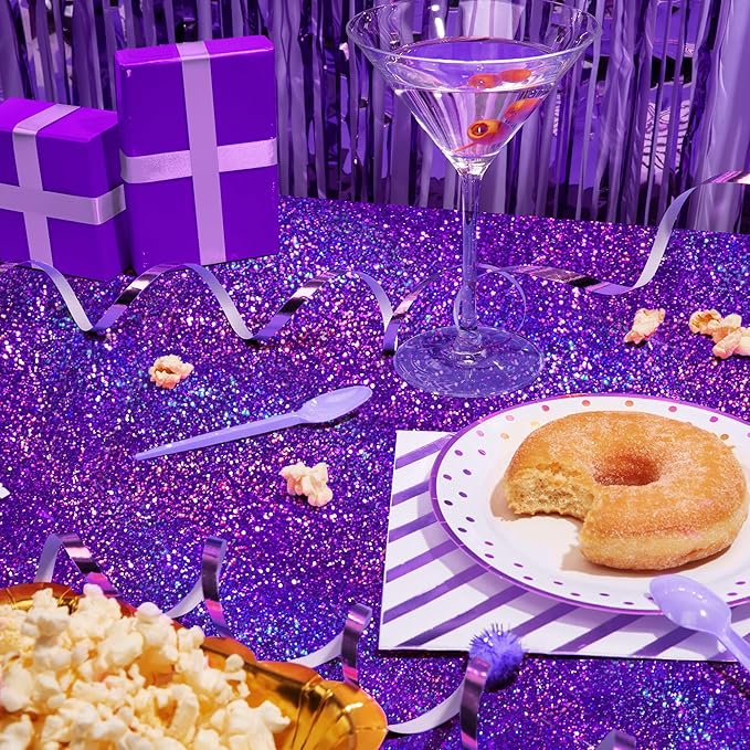 Purple & Green Holographic Laser Tablecloth 40" x 108" Iridescence Shiny Ocean Birthday Party Table Cloth Plastic Foil Table Cover For Halloween Under The Sea Baby Shower Party Supplies Table Decor