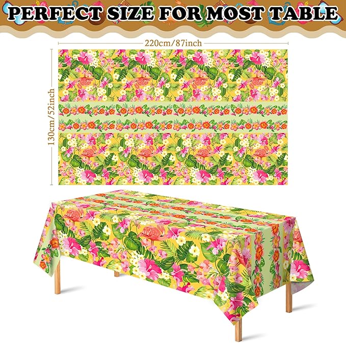 OHOME 2 Pack Luau Party Decorations - Plastic Tablecloth for Hawaiian Theme Party Decorations | Tropical Summer Beach Pool Birthday Backdrop Favors Supplies