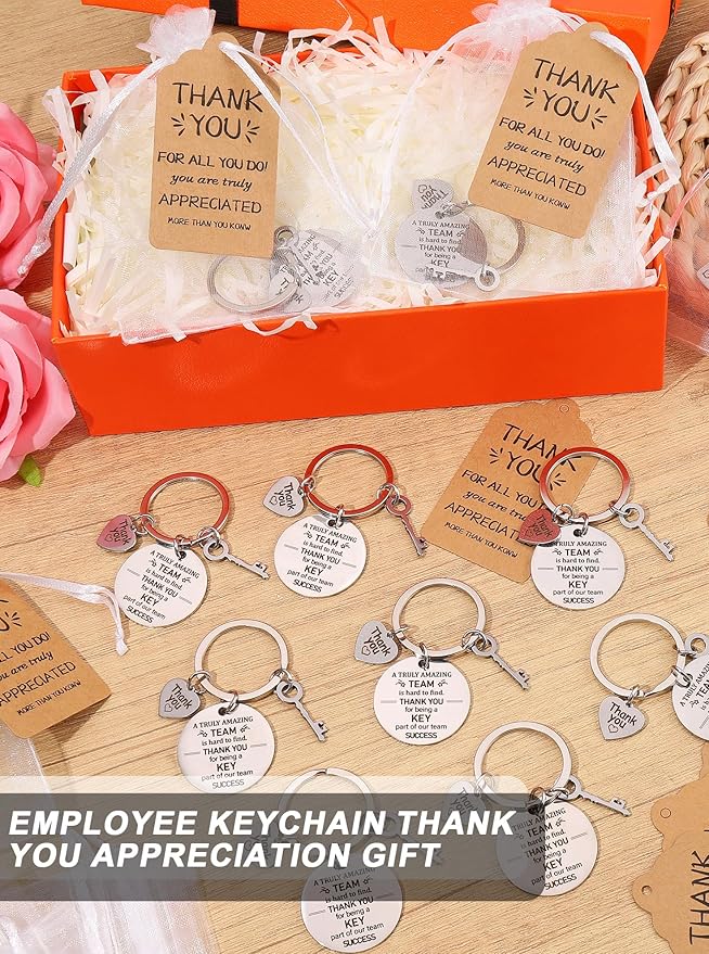 36 Pcs Employee Appreciation Gift Bulk Thank You Coworker Keychains with Organza Bags Inspirational Cards for Nurse Staff Team Customer Service Appreciation Gifts