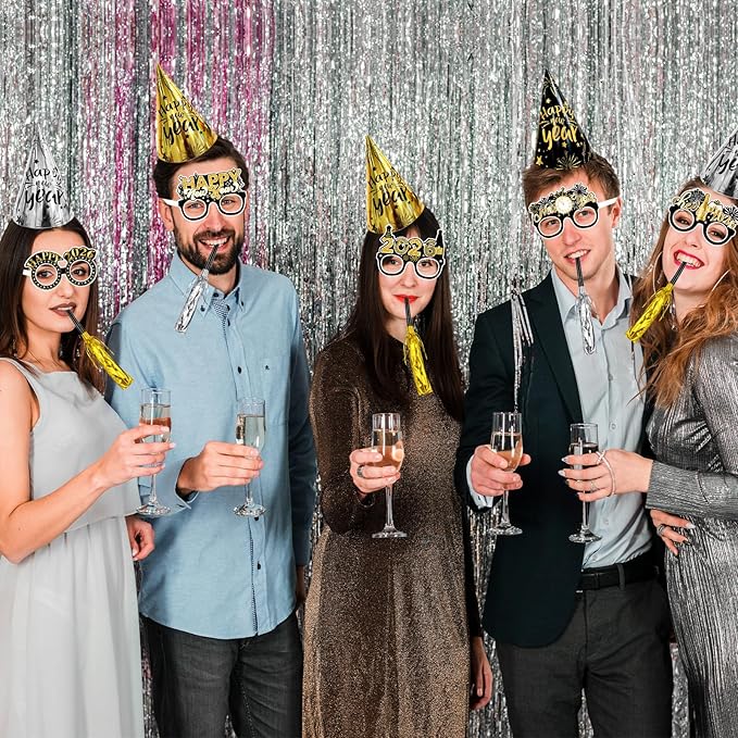 Openfly 36Pcs New Years Eve Party Supplies 2026 Happy New Year Hats Headband Tiara Noise Makers Paper Glasses Party Favors