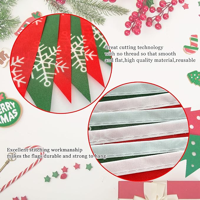 100 Feet Red Green Merry Christmas Pennant Banner Flags String Party Decorations Triangle Hanging Bunting Garland with for Snowflakes Christmas Kids Birthday Outdoor Garden Decor