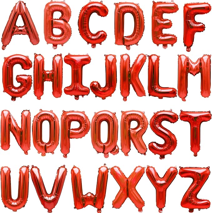 2 Set 52Pcs Red Alphabet A-Z Letter Balloons 16in Balloon Foil Letter Decorations Party Decor Red Letter Balloons Alphabet A-Z Party Supplies