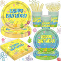 120PCS Yellow Cartoon Party Supplies Ocean Tableware Set for Kids Boys Girls Birthday Party Decorations Yellow Undersea Happy Birthday Themed Napkin Cups Forks Knives for 20 Guests