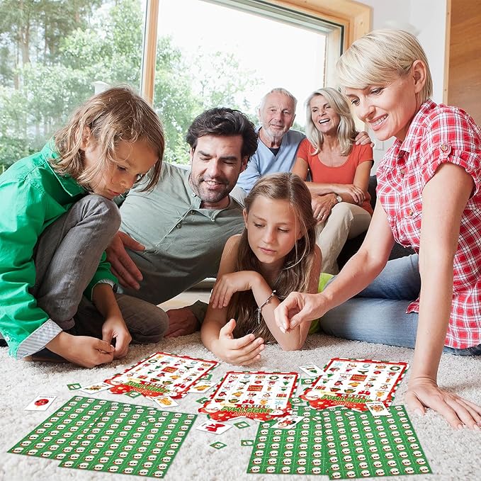 Christmas Bingo Cards Game Set - Xmas Festive Holiday Party Supplies for Kids and Adults, 24 Players, Merry Christmas Themed Bingo Cards for School Classroom, Family Activities, Seasonal Party Favors