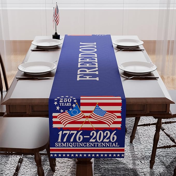 250 Anniversary USA Table Runner, 4th of July Table Runner 250th Anniversary Decorations America Patriotic 250 Years of Freedom 1776-2026 Memorial Day Home Party Decor 13x72 Inch