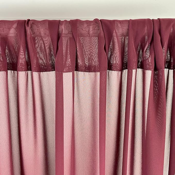 Sheer Chiffon Backdrop Curtains 10ft x 10ft(5ft x 2Panels)， Chiffon Fabric Drapes for Wedding, Long Sheer Curtain for Living Room, Arch Party Stage Decoration(Burgundy, 120 x 120 Inch)
