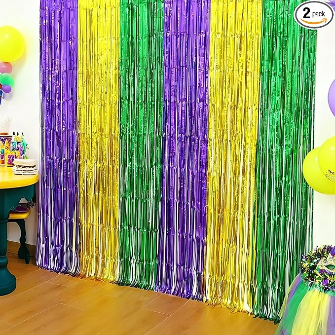 Mardi Gras Decorations - Green Gold Purple Streamers Backdrop Banner | Mardi Gras Party Decorations Indoor Outdoor Outside - New Orleans Masquerade Party Photo Booth Favors Supplies for Home Wall