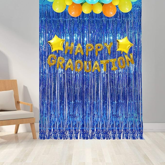 Foil Fringe Curtain - 2 Packs 3ftx8ft Metallic Curtain Backdrop for Birthday Party Decorations Photo Booth Backdrop Christmas Halloween - Deep Blue
