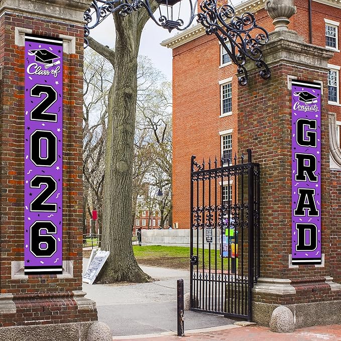 2026 Graduation Decorations,Congrats Grad Banner Backdrop for Class of 2026 Decorations- Purple Graduation Party Decorations
