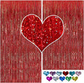 Metallic Tinsel Curtains, 2 Pack 3x8ft Foil Fringe Backdrop for Birthday & Graduation Decorations, Red