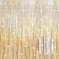 2 Pack Laser Champagne Gold Foil Fringe Curtains Streamers Party Decorations 3.3 x 8.2 ft, Tinsel Curtain Fringe Backdrop for Parties, Door Fringe Birthday Streamers, Photo Booth Backdrops