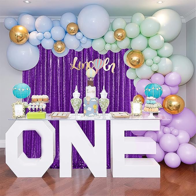 B-COOL Purple Sequin Backdrop Curtains 4 Packs 2ftx8ft Sparkle Backdrop Fabric Glitter Backdrop for Party Ceremony Wedding Birthday Decoration