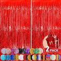 Red Metallic Tinsel Foil Fringe Curtains, 2 Pack 3.3x8.3 Feet Party Streamer for Birthday Party Decorations, Valentines Day Decorations, Foil Curtain for Wedding