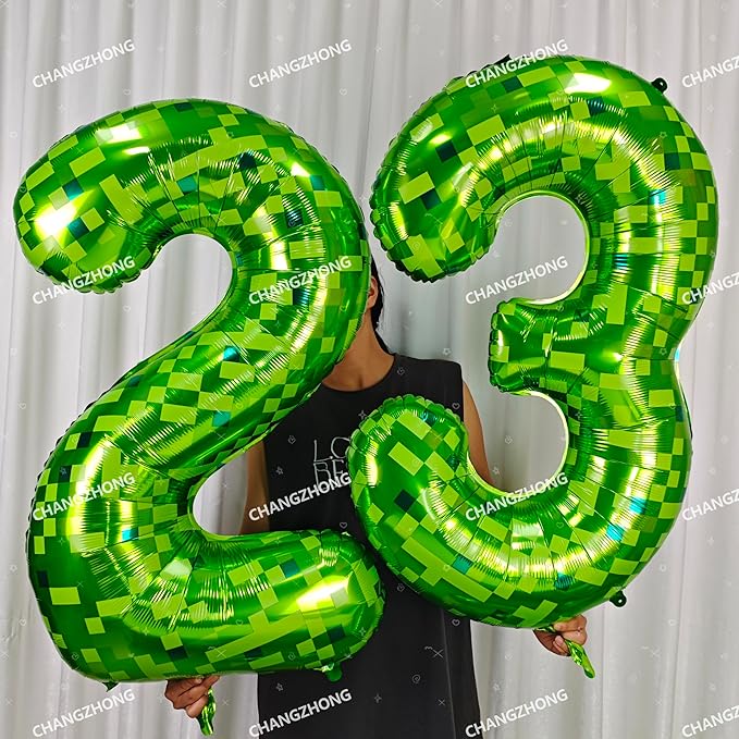 40 inch giant Green pixel miner game number 2 balloon Large mining theme foil balloon 0-9 Suitable for pixel game parties children's birthdays party anniversary celebrations baby shower decoration