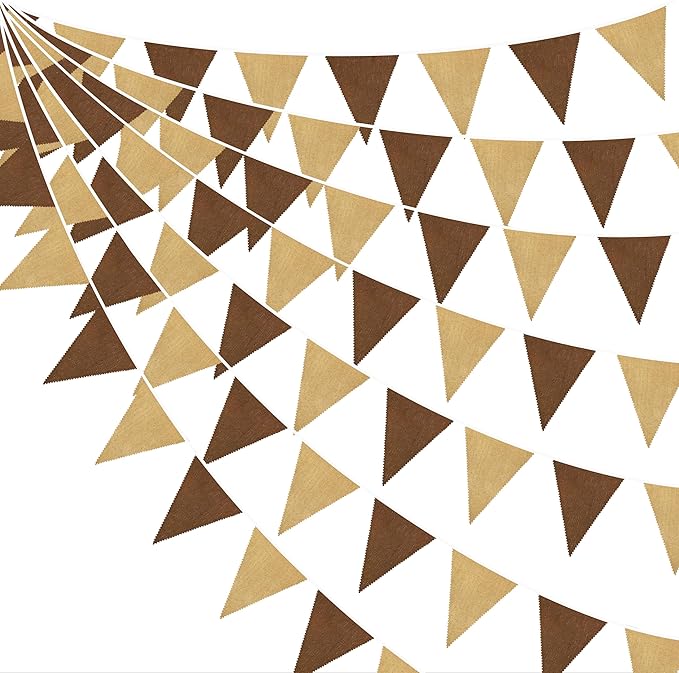 46Ft Brown Party Decorations Brown Burlap Banner Triangle Pennant Flag Macaron Linen Garland Streamers for Rustic Birthday Boho Wedding Teddy Bear Baby Shower Jungle Woodland Party Decorations