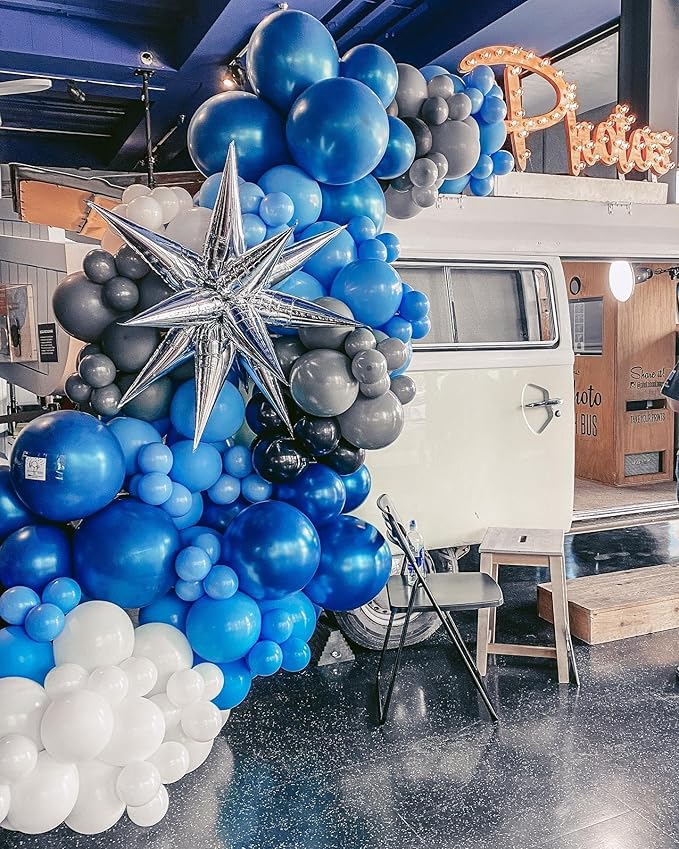 Metallic Blue Balloons, 80Pcs 12inch Chrome Light Macaron Matte Latex and Confetti Balloons for Birthday Wedding Baby Shower Party Supplies Decorations