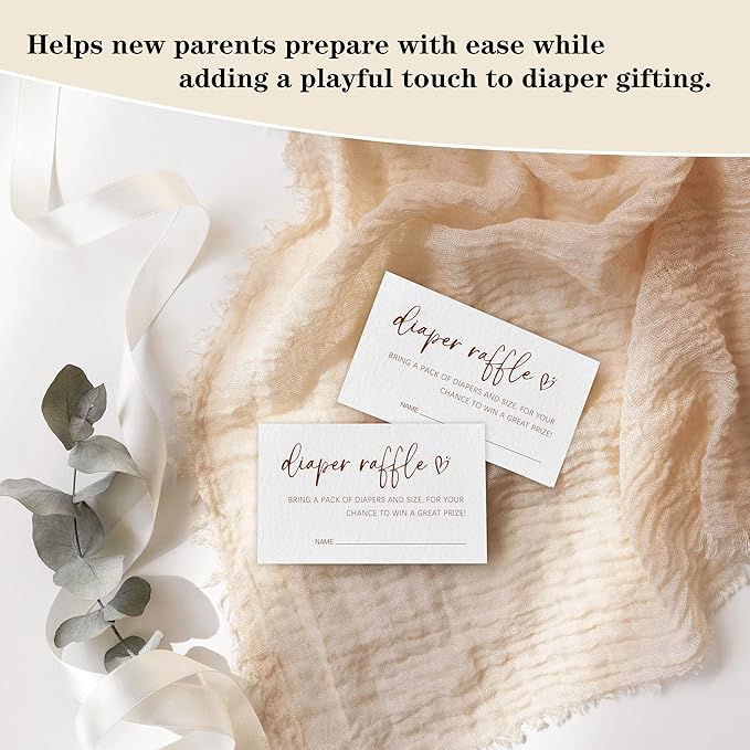 Modern Minimalist Diaper Raffle Game, Diaper Raffle Tickets for Baby Shower, Gender Neutral Tickets for Baby Shower Party Favor Decorations Supplies (1 Sign + 50 Cards)