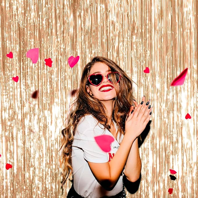Dazzle Bright 2 Pack Backdrop Curtain, 3FT x 8FT Metallic Tinsel Foil Fringe Curtains Photo Booth Background for Baby Shower Party Birthday Wedding Engagement Bridal Shower (Champagne Gold)