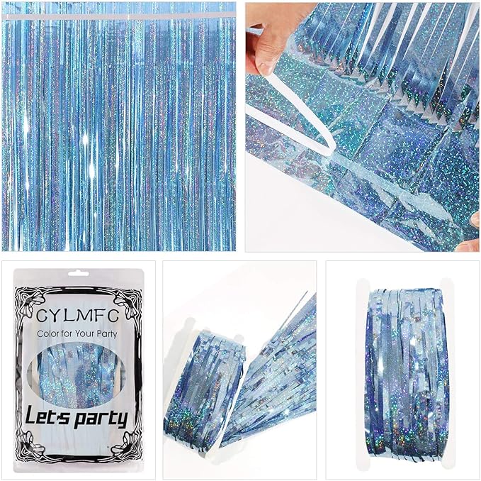 Foil Fringe Curtains Party Decorations - 2 Pack 3 x 8ft Tinsel Backdrop for Party Photo Backdrop Wedding Bridal Shower Bachelorette