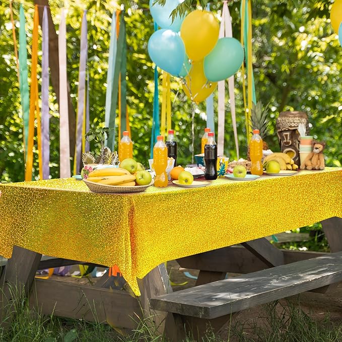 Sparkling Holographic Laser Tablecloth - Shimmering, Waterproof, Easy to Clean - Ideal for Bachelorette, Birthday, Wedding, and Anniversary Party Decorations (Dark Blue & Gold, 2)