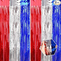 July 4th Party Decorations, Curtain Tinsel Streamers Birthday Decoration, Blue Silver Red Backdrops for Independence Day, Colourful Photo Props for 2025 Graduation Decoration, 2Pack 3.28X6.56Ft