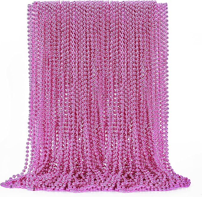 12PCS Bead Necklace, 33" Breast Cancer Awareness Accessories Bead Necklaces Bulk, Mardi Gras Beads Costumes Necklace, Festival Parade Throw Accessory Sets for Gender Reveal Party Events Supplies