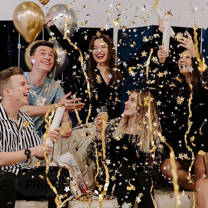 PrimePure Confetti Cannon Party Poppers - Gold Star Confetti Poppers - 2 Pack - Gold Glitter Stars Party Cannon Pop Gun for Birthday, Wedding, Graduation, Celebration, Events, Pranks