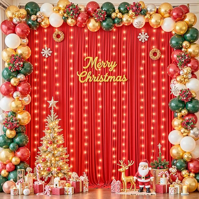 20 x 10 ft Red Backdrop Curtains with Lights String for Wedding Polyester Photo Backdrop Drapes Wrinkle Free Red Long Curtains for Birthday Parties Reception Baby Shower Ceremony-10 x 5ft x 4 Panels