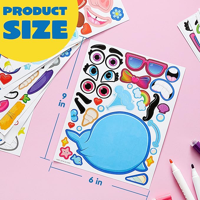 JOYIN 24 Sheets 9"x6" Make a face Stickers for Kids, Make Your Own Stickers with Unicorn, Dinosaur, Sea and Safari Animals, Party Favors Kids Crafts, Goodie Bags Stuffers Classroom Activities