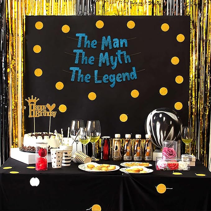 Pre-Strung The Man The Myth The Legend Blue Glitter Banner - Retirement Decorations for Men and Women - Retirement Party Supplies and Gifts