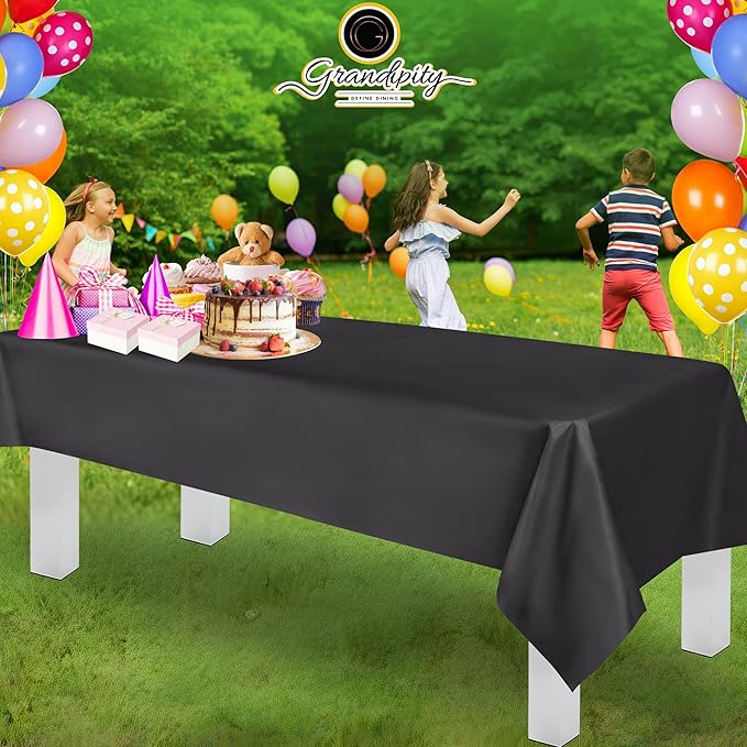 Grandipity 12 Pack Premium Disposable Plastic Tablecloth 54 Inch. x 108 Inch. Decorative Rectangle Table Cover - Dark Grey