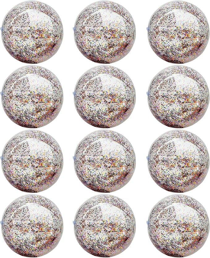 12 Pack Inflatable Glitter Beach Balls Bulk-16" Beach Ball Swimming Pool Toys for Games Adults Kids, Summer Pool Beach Party Decoration,Luau Decorations Essential Blow Up Beach Ball (Colorful,Glitter)