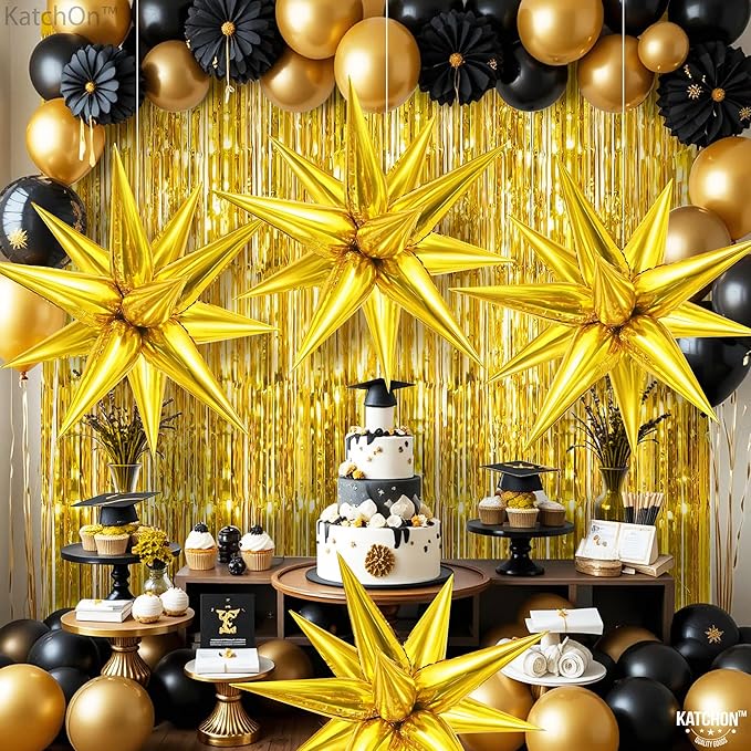 KatchOn, Large Gold Star Balloons - 20 Inch, Pack of 50 | Starburst Balloons for Gold Birthday Decorations | Spike Balloon for Graduation Decorations 2026 | Star Foil Balloons for Graduation Backdrop