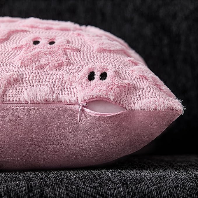 DFXSZ Halloween Pillow Covers 16x16 inch Set of 2 Pink Ghost Throw Pillow Cases Soft Plush Faux Fur Wool Couch Cushion Case for Chair Sofa Bedroom Living Room Home Decor PTK03B16