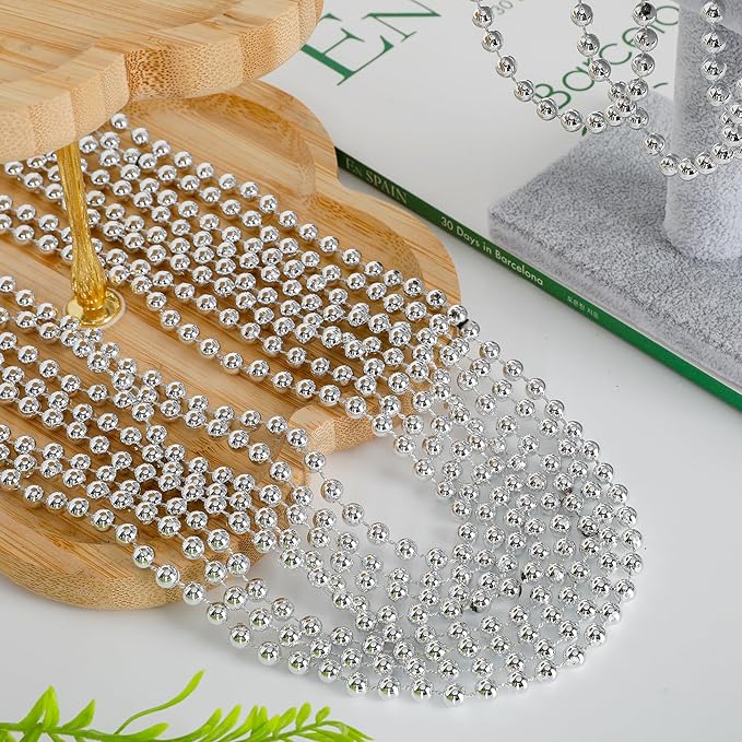 120PCS Bead Necklace, Silver Christmas Bead Stuff Party Favors, 33" Xmas Necklaces Women and Men, Festival Events Parade Throw Accessories for Wedding Birthday Celebrations Decorations