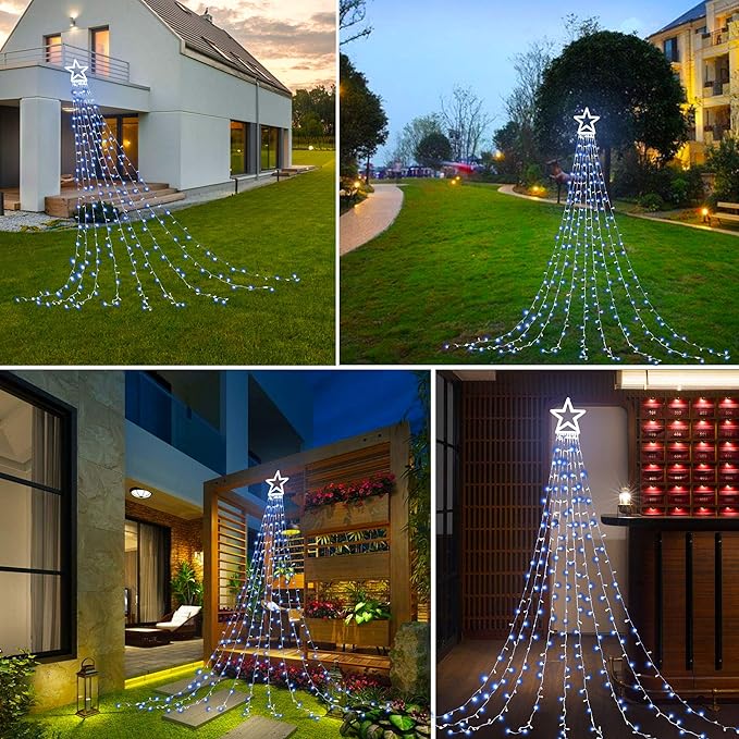 Christmas Decorations, Christmas Star Lights, 320 LED 16.4Ft Christmas Tree Toppers String Lights [8 Modes& Waterproof] for Halloween New Year Holiday Birthday (White)
