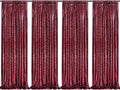 QueenDream Burgundy Red Sequin Backdrop for Wedding - Sequin Curtains 4 Panels 2x8FT Glitter Drapes Fabric for Sparkly Birthday Party Valentine's Day Decorations