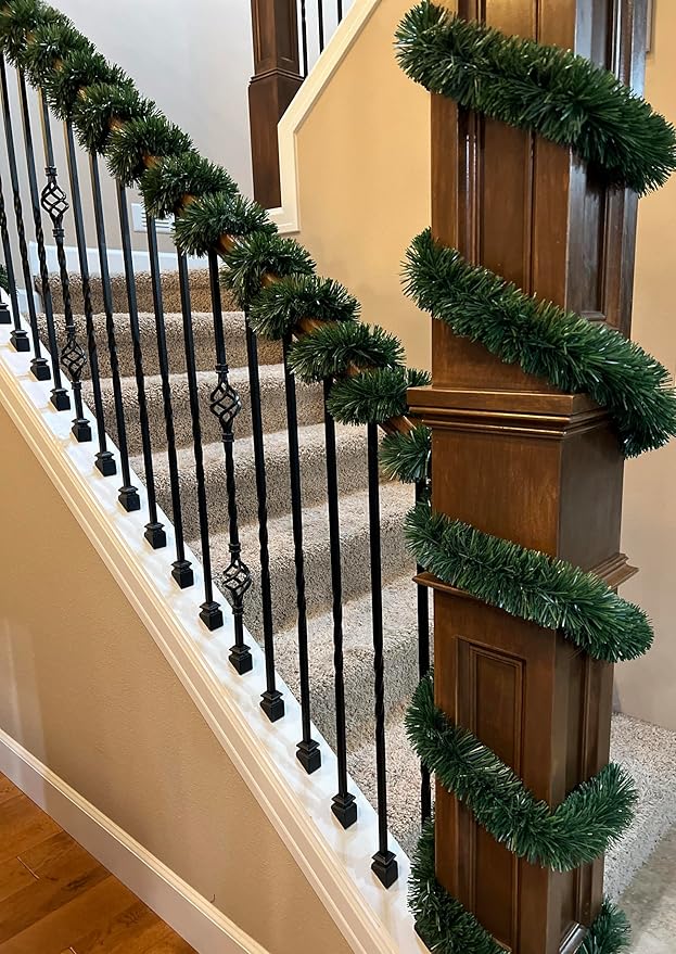 50 Foot Garland for Christmas Decorations - Non-Lit Soft Green Holiday Decor for Outdoor or Indoor Use - Premium Quality Home Garden Artificial Greenery, or Wedding Party Decorations(1, 50 FT Premium)