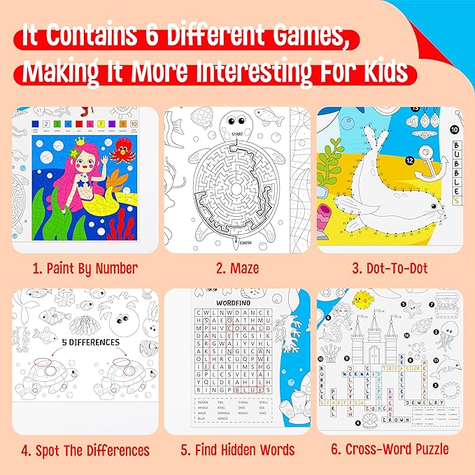 Mermaid World Coloring Poster, Large Coloring Activity Paper 75” x 31” Jumbo Size Ocean-themed Paper DIY Painting Drawing Banner/Tablecloth for School, Wall Decor